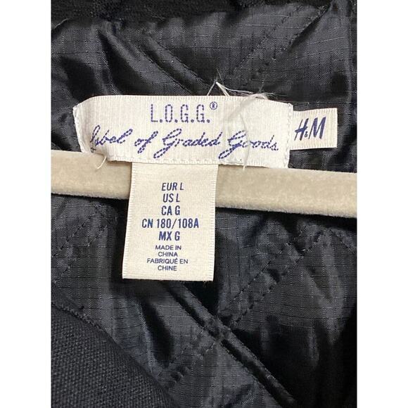 L.O.G.O / H& M WO size large Black hooded faux fur quilted coat multi pockets - Picture 8 of 14